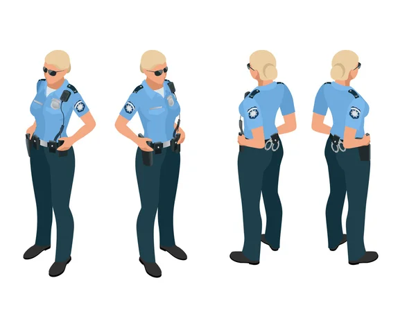 Police woman in uniform. Police woman icon. Police woman vector. Police woman isometric. — Wektor stockowy