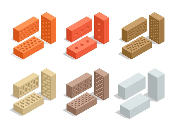 Bricks isolated on white. Brick icon set. Flat 3d isometric vector illustration. — Stockový vektor