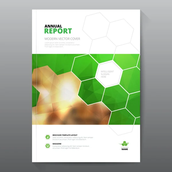 Zöld éves jelentés szórólap-prospektus sablon A4-es méret design, könyvborító elrendezéstervező, absztrakt kék bemutatósablonok. — Stock Vector