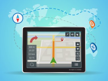 Geolocation gps navigasyon dokunmatik ekran tablet. Dünya Haritası. Mobil Gps Navigasyon. Tablet Pc. Mobil Teknolojiler Kavramı