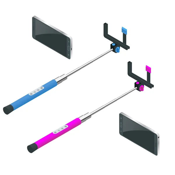 Selfie-Stick. flache isometrische Darstellung des 3D-Vektors — Stockvektor