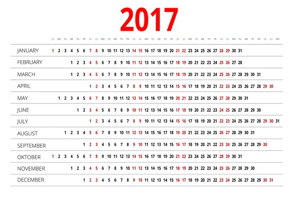 Calendário para 2017 —  Vetores de Stock