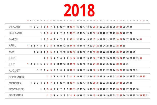 Calendário para 2018 . —  Vetores de Stock