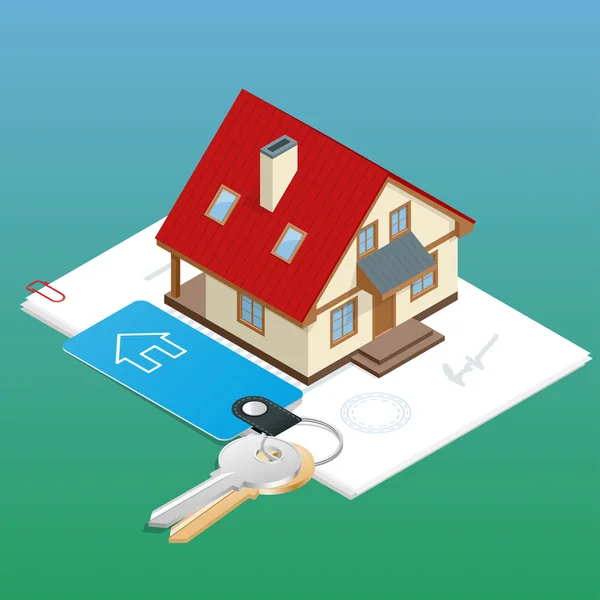 Concept de design immobilier avec recherche en ligne marché locatif achat appartement 3d isométrique isolé vectoriel illustration . — Image vectorielle