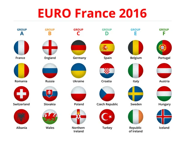 ヨーロッパのフットボール選手権 2016年のフランスのグループをベクターします。欧州サッカー選手権大会。サッカー大会. — ストックベクタ