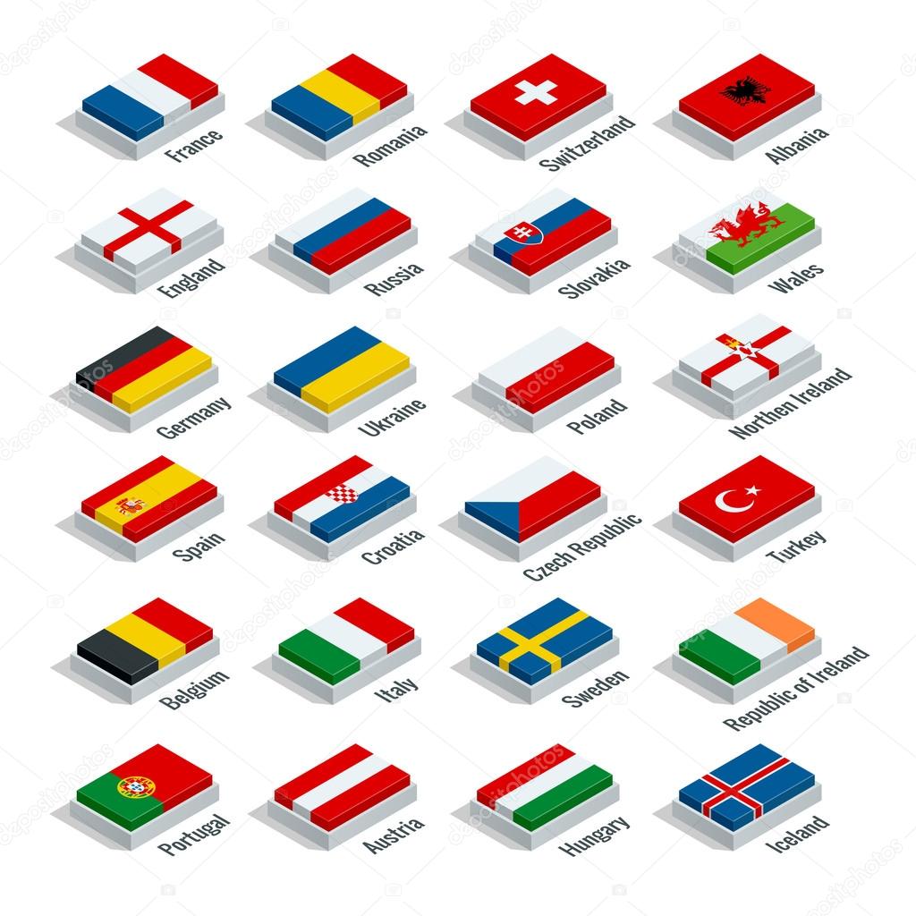 European football championship 2016 in France groups vector. Flat 3d isometric illustration