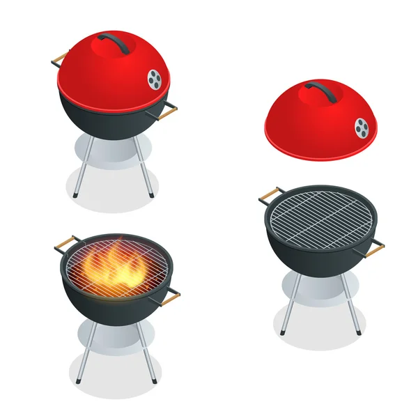 Elementos de design de churrasco e churrasqueira churrasqueira comida de verão. Ilustração isométrica plana do vetor 3d . —  Vetores de Stock