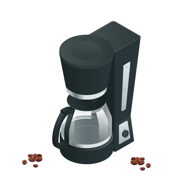 Kahve makinesi üzerinde beyaz izole. Düz 3d izometrik çizim vektör — Stok Vektör