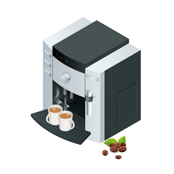 Coffee machine makes two coffee with coffee beans on background Stock