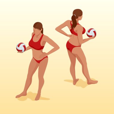 Rağbet oyuncu, kadın. Rağbet ile poz bearch kız. Arka plan üzerinde izole.