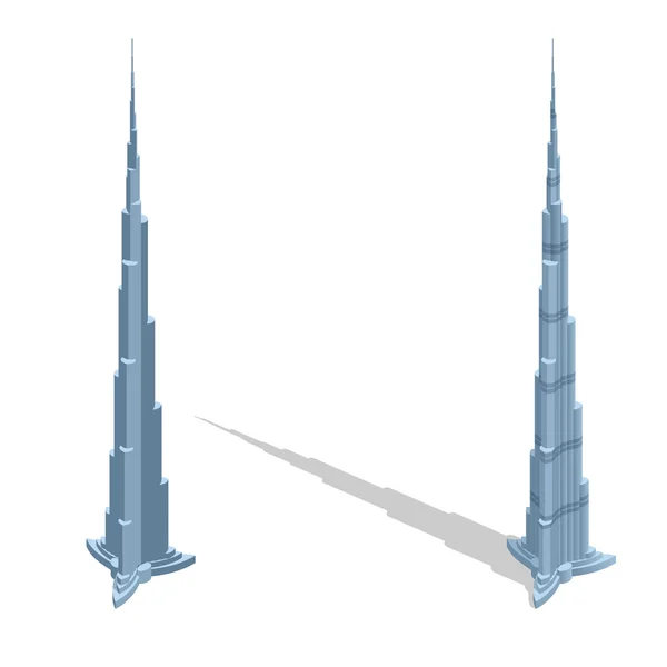Небоскрёб Бурдж Халифан в ОАЭ, Дубай. Плоская 3d-векторная изометрическая иллюстрация . — стоковый вектор
