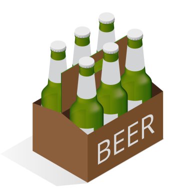 Altı bira şişesi ile bira durumda vektör renk isometrik simgesi. Düz 3d vektör isometrik illüstrasyon.