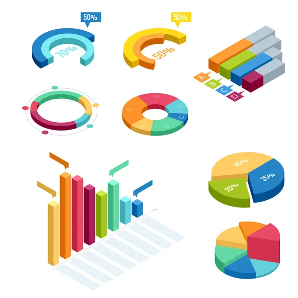 Gráfico e gráfico isométrico, diagrama de negócios finanças de dados, relatório gráfico, estatística de dados de informação, ferramentas de análise infográfica ilustração . —  Vetores de Stock