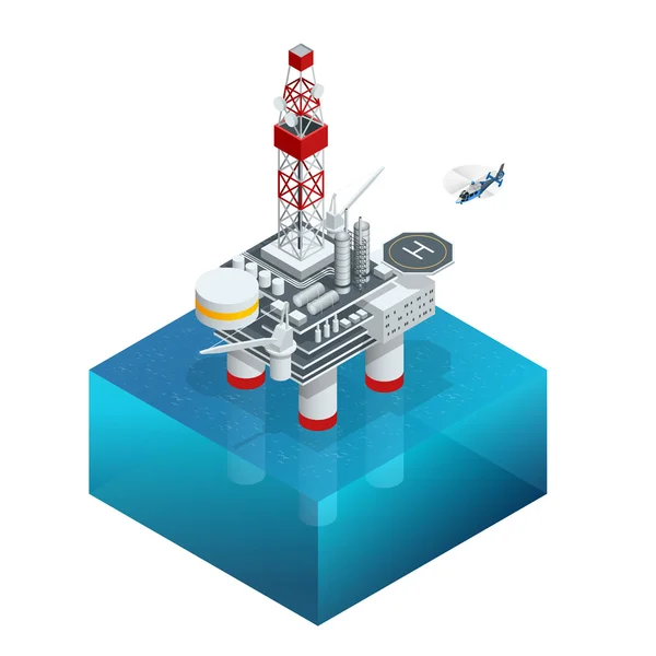 Plataforma de petróleo e gás no golfo ou no mar. A energia do mundo. Construção de petróleo e equipamento offshore. Ícone isométrico vetorial . — Vetor de Stock