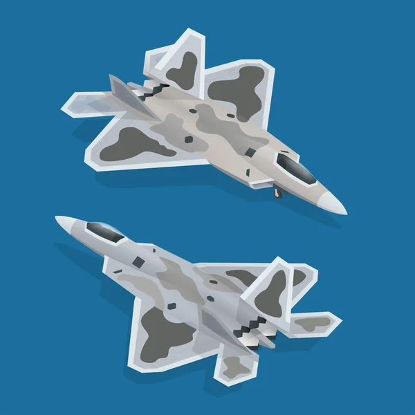 Militaire vliegtuig op vliegen. Platte 3d isometrische hoogwaardige militaire voertuigen machines vervoer. — Stockvector