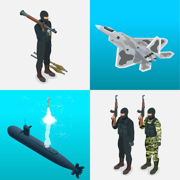 Изометрические иконы подводная лодка, самолет, танки, солдаты. Транспорт военной техники 3d высокого качества
.