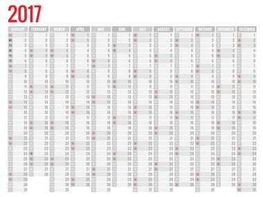 Takvim basit düz tasarım 2017