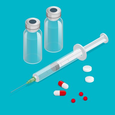 Isometric Medical ampules and syringe clipart