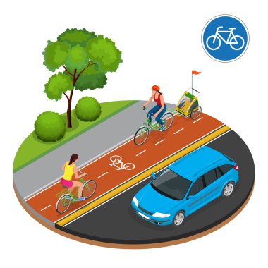 İzometrik Bisiklet yol işaret ve bisiklet binici