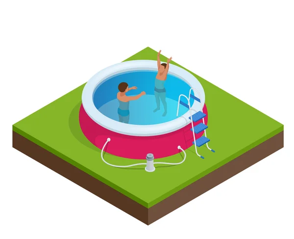 Isometrische draagbare plastic zwembad — Stockvector