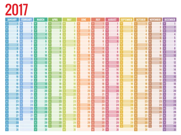 Projeto de parede calendário mensal para 2017 Ano. A semana começa domingo. Conjunto de 12 Meses . —  Vetores de Stock