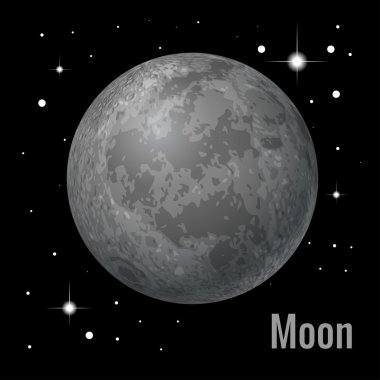 Karanlık gece gökyüzü arka planda yıldız ile dolunay. Düz 3d vektör isometrik illüstrasyon. Gezegenlerin toplanması