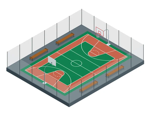Kosárlabda pálya. Sport arena. 3D render háttér. unFocus hosszú lövés távolság — Stock Vector