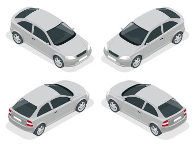 Biyometrik araba. Hatchback arabası. Düz 3d vektör yüksek kaliteli şehir ulaşım simge seti.