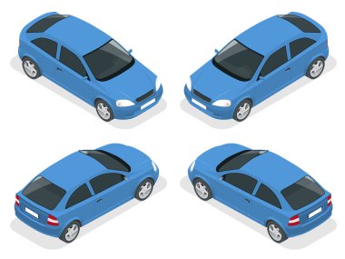 Biyometrik araba. Hatchback arabası. Düz 3d vektör yüksek kaliteli şehir ulaşım simge seti.