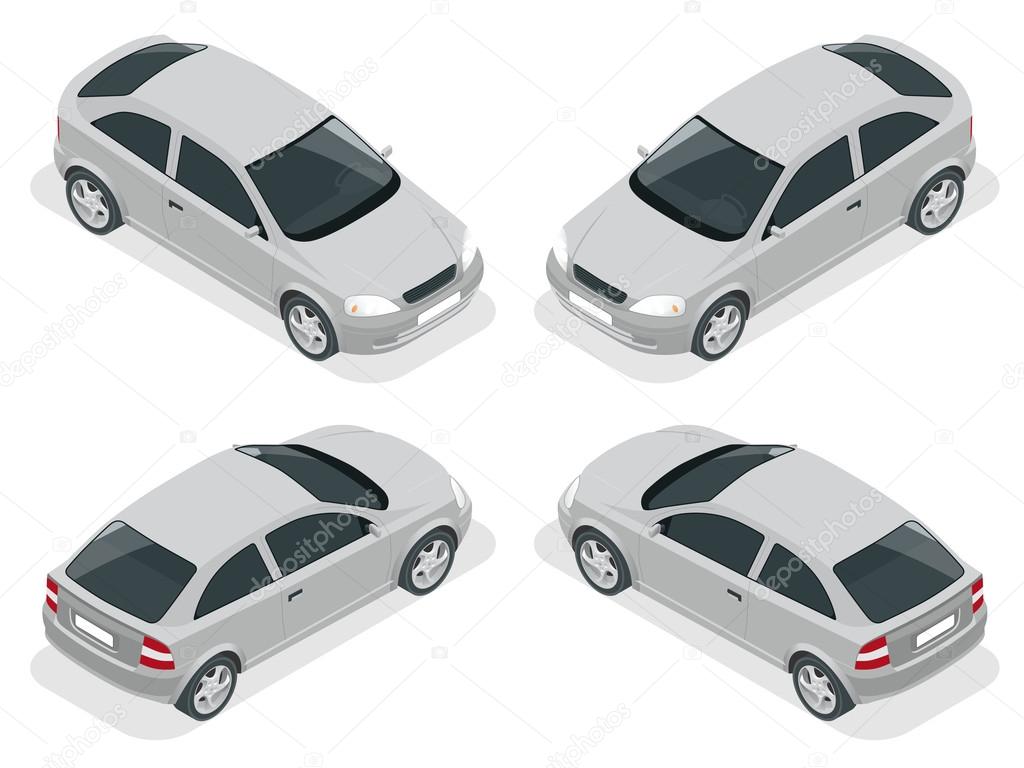 Isometric car. Hatchback car. Flat 3d vector high quality city transport icon set.