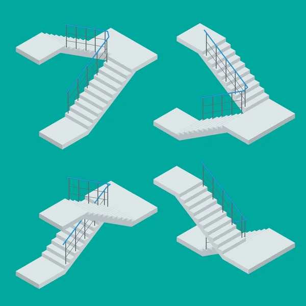 Isometrik merdiven. Beyaz arka plan üzerinde çeşitli merdiven Vektör Seti — Stok Vektör