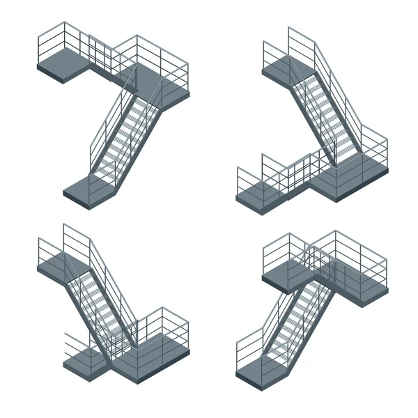 Escalera isométrica. Vector Conjunto de varias escaleras metálicas sobre fondo blanco — Archivo Imágenes Vectoriales