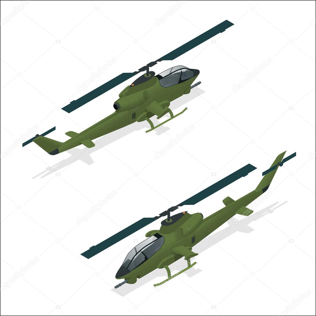 Isometric Military helicopter or army helicopter landing.