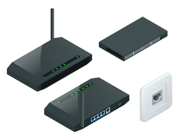 Roteador sem fio Wi-Fi isométrico —  Vetores de Stock