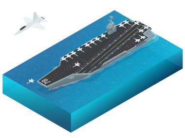 Aircraft assigned to the nuclear-powered aircraft carrier. Isometric vector Navy Nuclear Aircraft carrier clipart