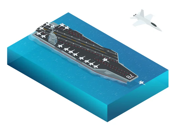 Aéronefs affectés au porte-avions à propulsion nucléaire. Vecteur isométrique Marine Nucléaire Porte-avions — Image vectorielle