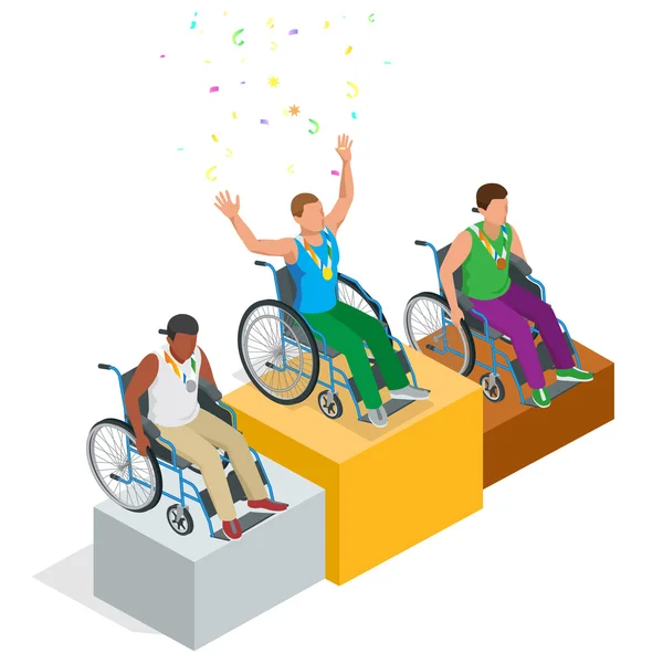 Olahraga Olimpiade Isometrik untuk orang-orang dengan aktivitas cacat. Atlet paralimpiade vektor - Stok Vektor