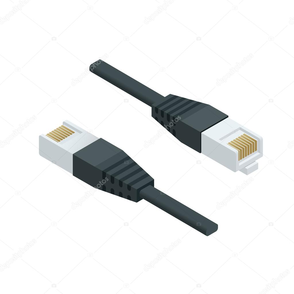 Isometric LAN cable network internet icon vector data cable