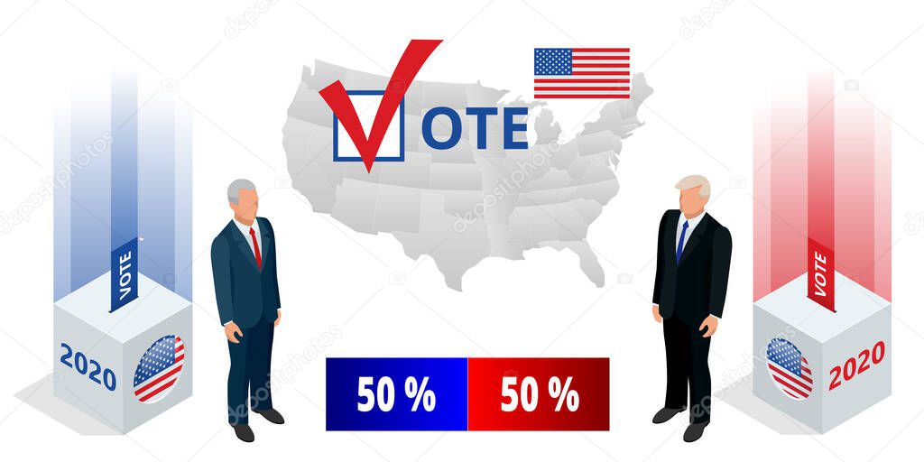 Election day. Usa debate of president voting 2020. Election voting poster. Vote 2020 in USA, banner design. Political election campaign