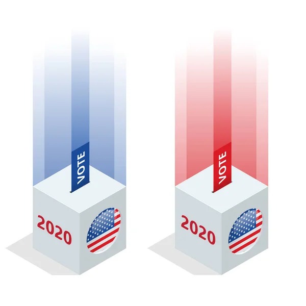 Seçim günü. 2020 'de başkanın oylaması ile ilgili bir tartışma. Seçim sandığı posteri. ABD 'de 2020' ye oy verin, pankart tasarımı. Siyasi seçim kampanyası — Stok Vektör
