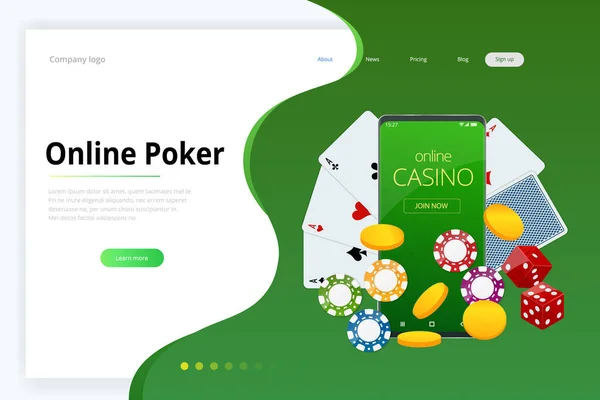 Online kasino koncept. Online Big Slots Casino Marketing Banner, spelappar. Mall för webblandning — Stock vektor