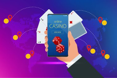 Çevrimiçi Poker Kumarhanesi. Online Kumarhane Konsepti. Çevrimiçi Big Slots Gazino Pazarlama Sancakları, Oyun Uygulamaları.