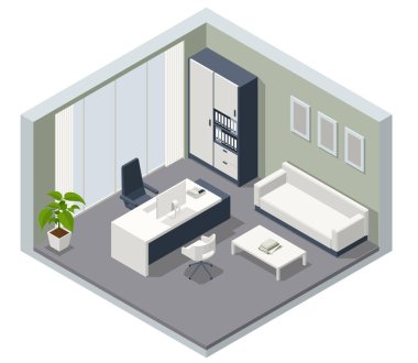 Itric VIP ofis mobilyaları. CEO 'nun içi ahşap bir masa ve bilgisayarla dolu. Şık bir konferans salonu.