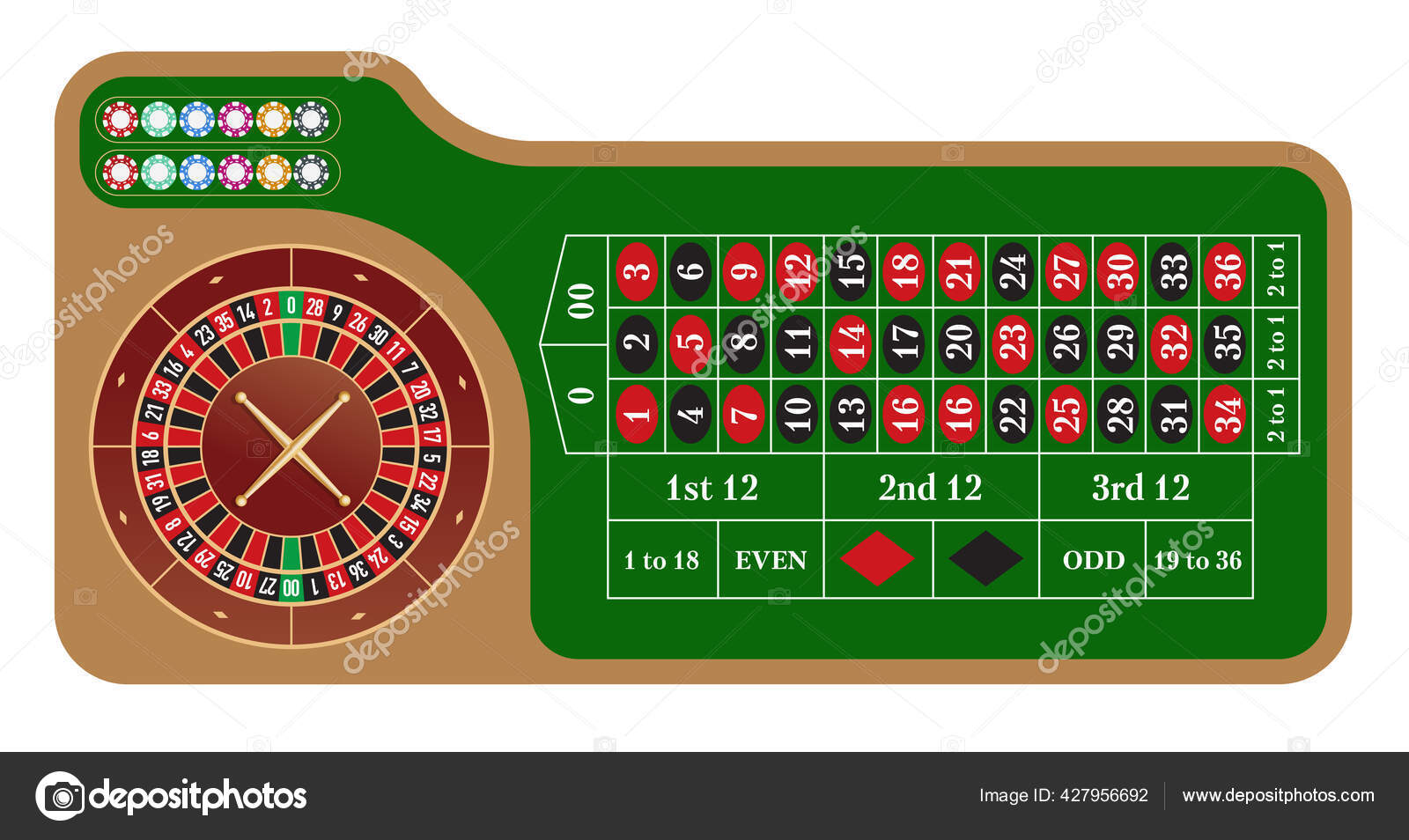 American style roulette wheel and table vector illustration. Casino