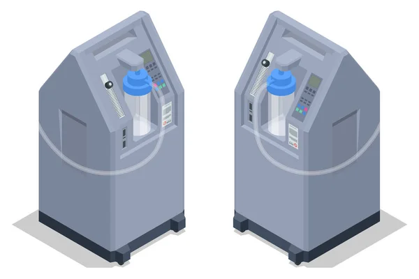 Isometrische Home Medical Zuurstof Concentrator. Medische zuurstofconcentratoren voor patiënten met COVID-19. — Stockvector