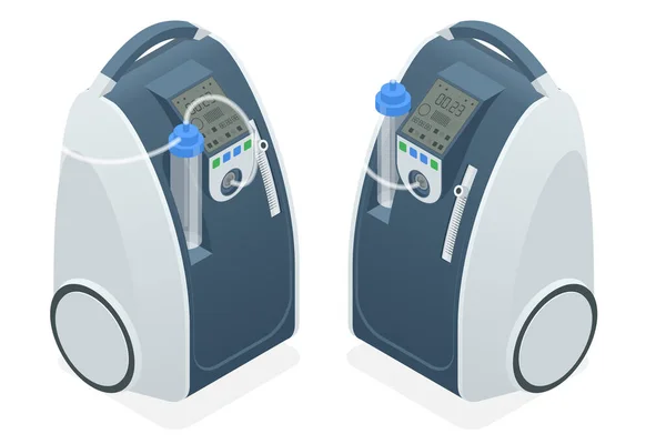 Isométrico Home Medical Oxygen Concentrator. Concentradores médicos de oxigénio para doentes com COVID-19. — Vetor de Stock