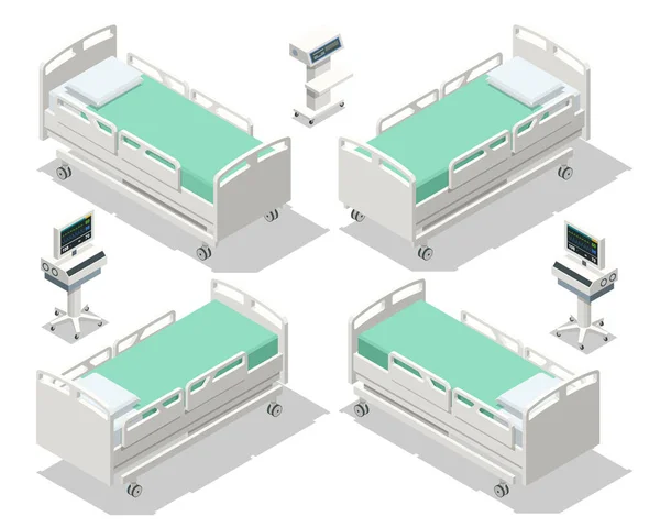 Isometrisches Krankenhausbett isoliert. Leeres Bett auf der Krankenstation — Stockvektor