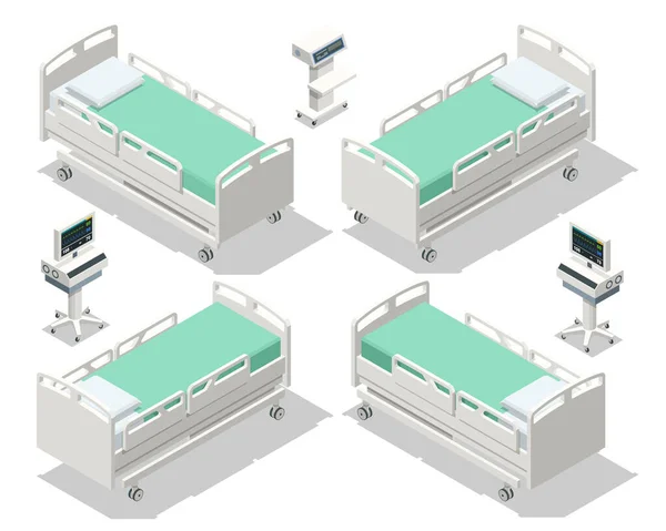 Cama de hospital isométrica aislada. Cama vacía en el hospital Ward — Vector de stock