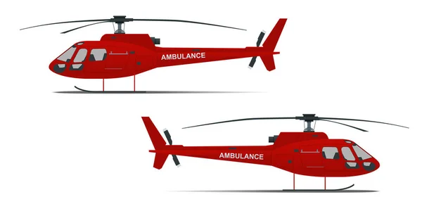 Rescue helicopter side view on a isolated white background. Red medical evacuation helicopter. Ambulance helicopter. Healthcare, hospital and medical diagnostics. — Stock Vector