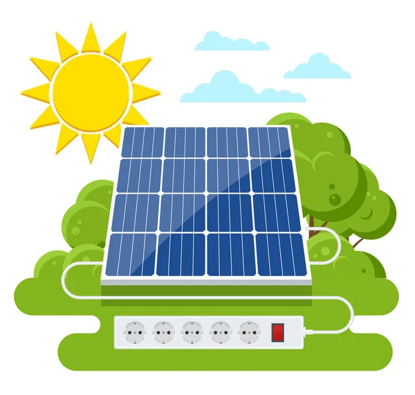 Panel solar. Fuentes de energía renovables. Sistema de almacenamiento de energía de reserva. — Vector de stock